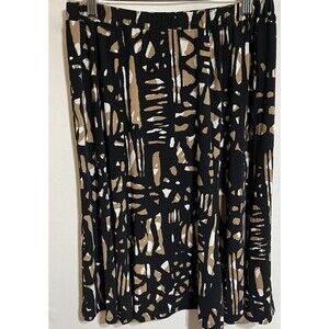 Travel smith Skirt Black Geometric Pull On Maxi Stretch Waist Office Preppy  K